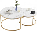 Ginhow Set of 2 Round Coffee Tables White Marble Design
