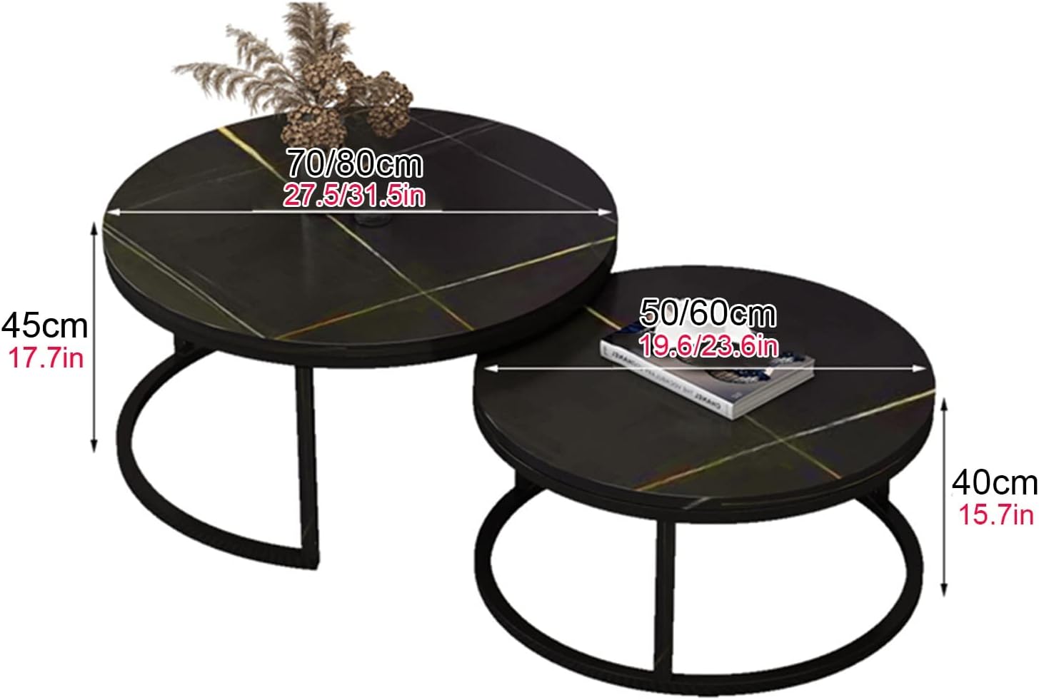 ZXFDMSWJ Round Nesting Coffee Table Set of 2 Marble Steel