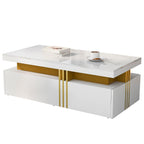 BTM Modern Rectangular Coffee Table with Imitation Marble Top