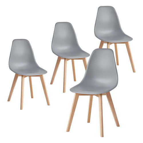 Set of 4 grey dining chairs with solid beech wood legs and ergonomic backrests