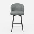 Set of 2 modern counter height bar stools with 360° swivel, high back, and metal legs, upholstered in light grey PU leather