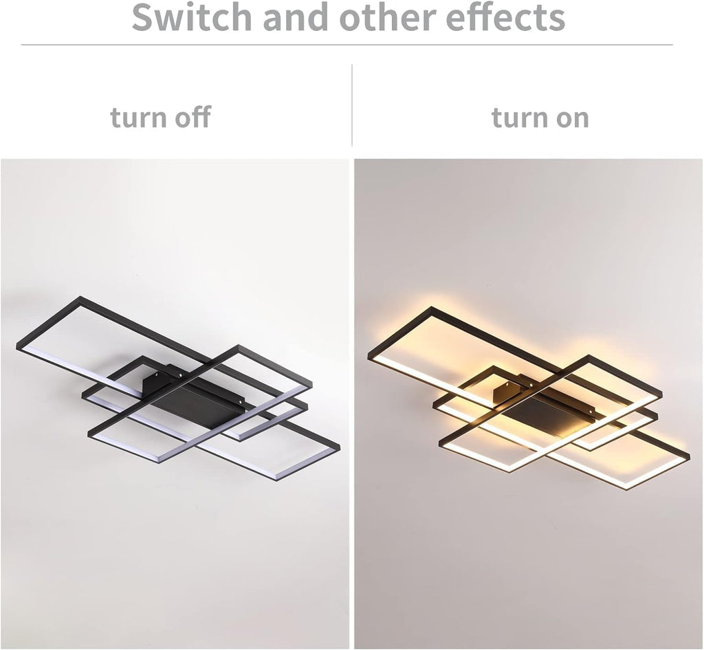 Qiaomao Black LED Ceiling Light (90x50x9cm) with Remote Control - modern geometric design