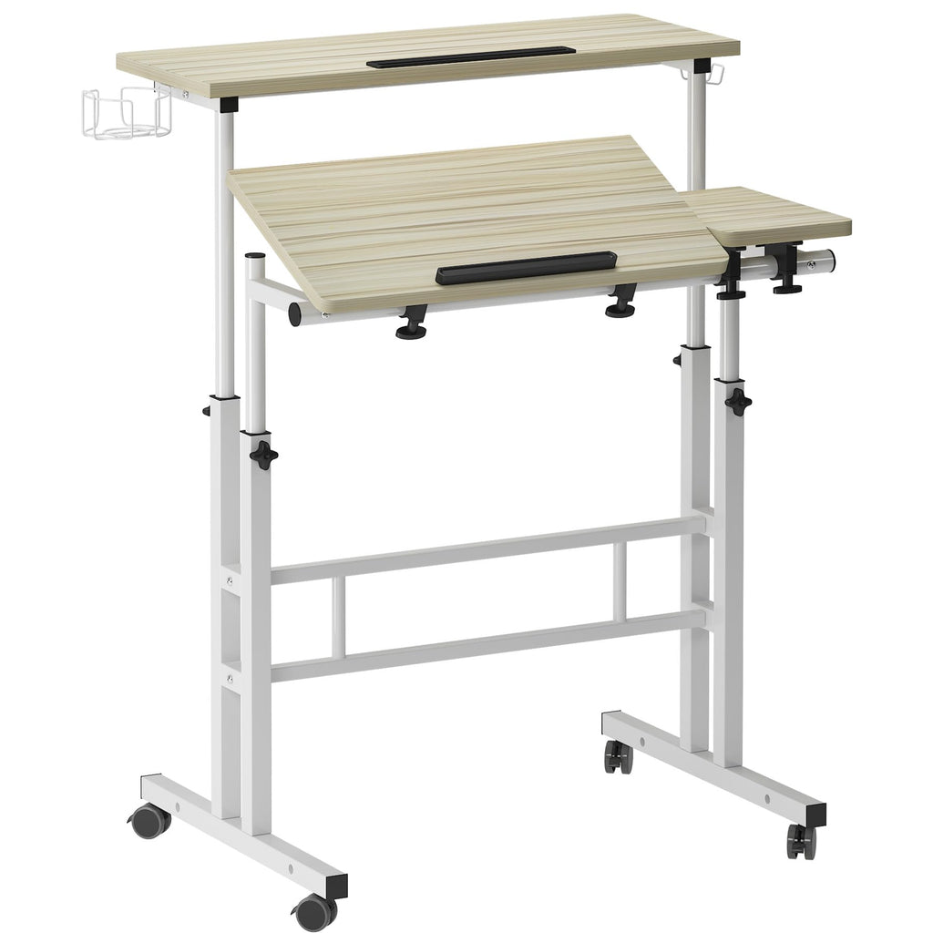Soges Height Adjustable Rolling Desk With Cup Holder - standing