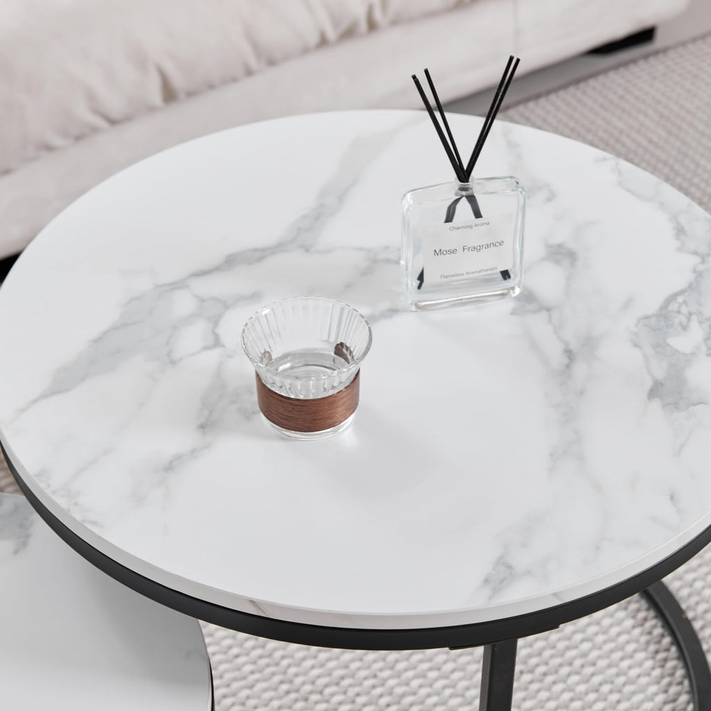 GrandCA HOME Set of 2 Round Coffee Tables with Imitation Marble
