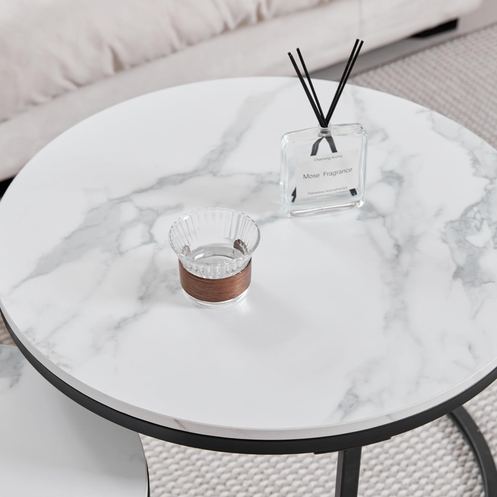 GrandCA HOME Set of 2 Round Coffee Tables with Imitation Marble