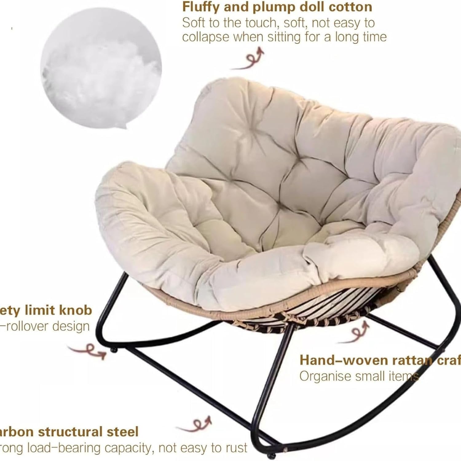 Patio Rocking Outdoor Papasan Chair with Cushion