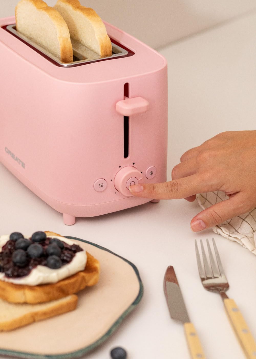 CREATE Pink Toaster with 6 Power Levels and Safety Features