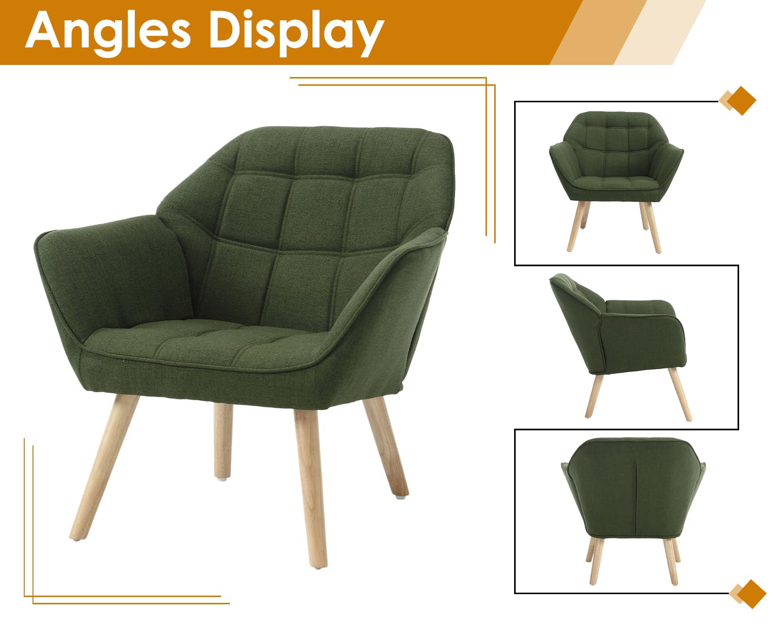 chairus Set of 2 Modern Linen Upholstered Armchairs with Wooden Legs
