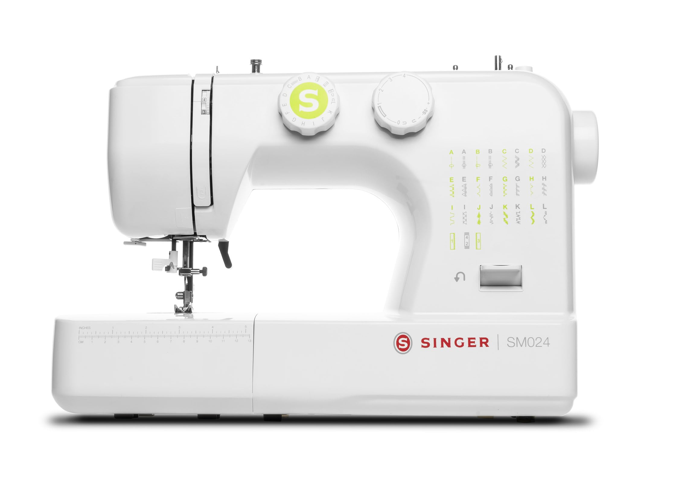 Singer SM024 white and red sewing machine with corded electric power