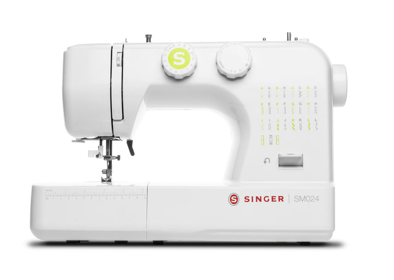 Singer SM024 white and red sewing machine with corded electric power