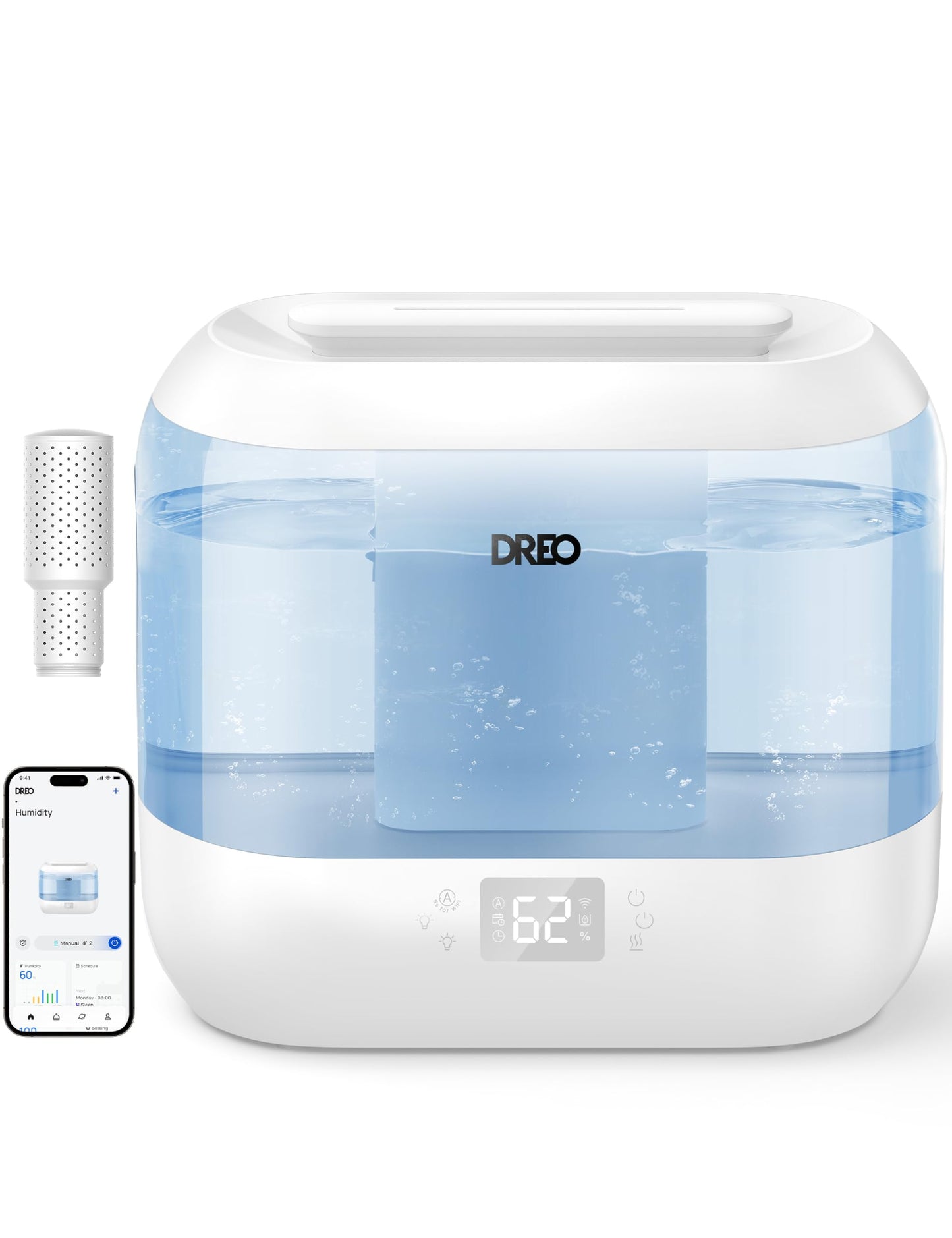 Dreo Smart Humidifiers for Bedroom, Top Fill 4L Cool Mist Humidifier with Nightlight, 32H Runtime, Touch/APP/Voice Control, Quiet Ultrasonic Humidifiers for Large Room, Home, Baby, Plants, Office