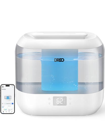 Dreo Smart Humidifiers for Bedroom, Top Fill 4L Cool Mist Humidifier with Nightlight, 32H Runtime, Touch/APP/Voice Control, Quiet Ultrasonic Humidifiers for Large Room, Home, Baby, Plants, Office