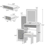 FAMAPY Vanity Desk with Lighted Mirror and Stool, White and Grey