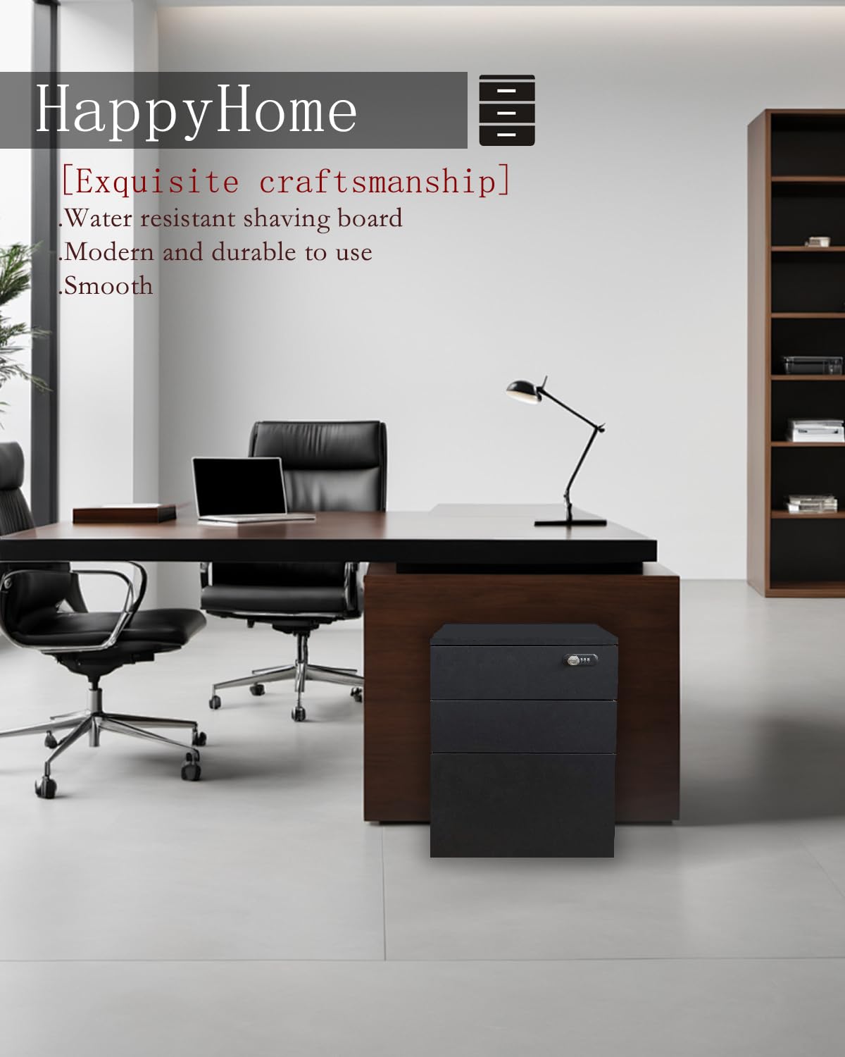 Happy Home 3 Drawer Lockable Wooden Document Cabinet