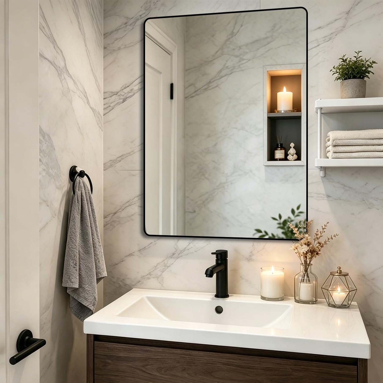 HIGHBATH Black Framed Rectangular Bathroom Wall Mirror