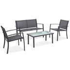Sigtua 4-piece outdoor garden furniture set with tempered glass table, light sofa, and two chairs
