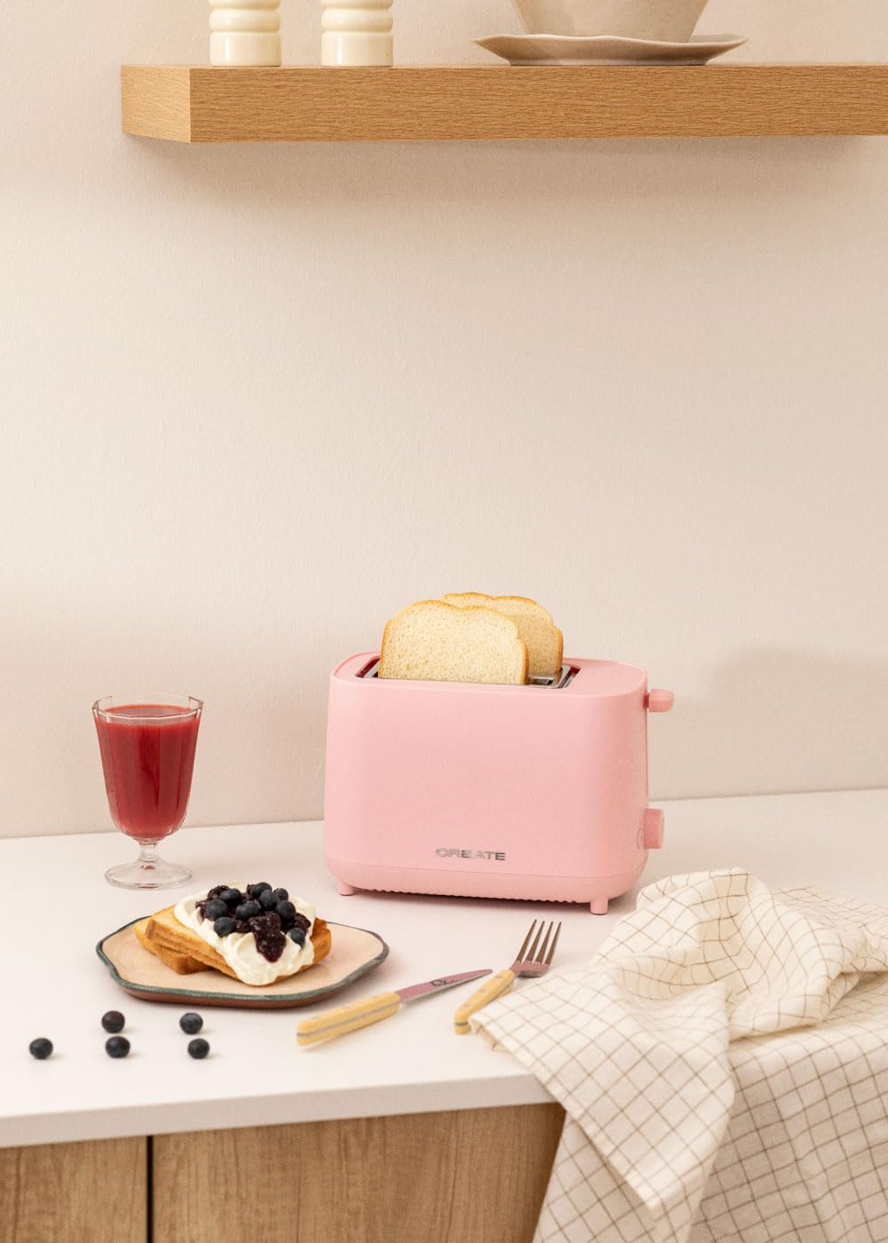 CREATE Pink Toaster with 6 Power Levels and Safety Features