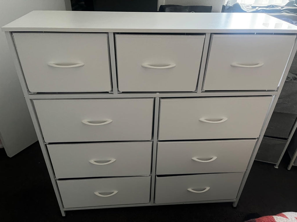 WLIVE Tall 9-Drawer Fabric Dresser with Wood Top