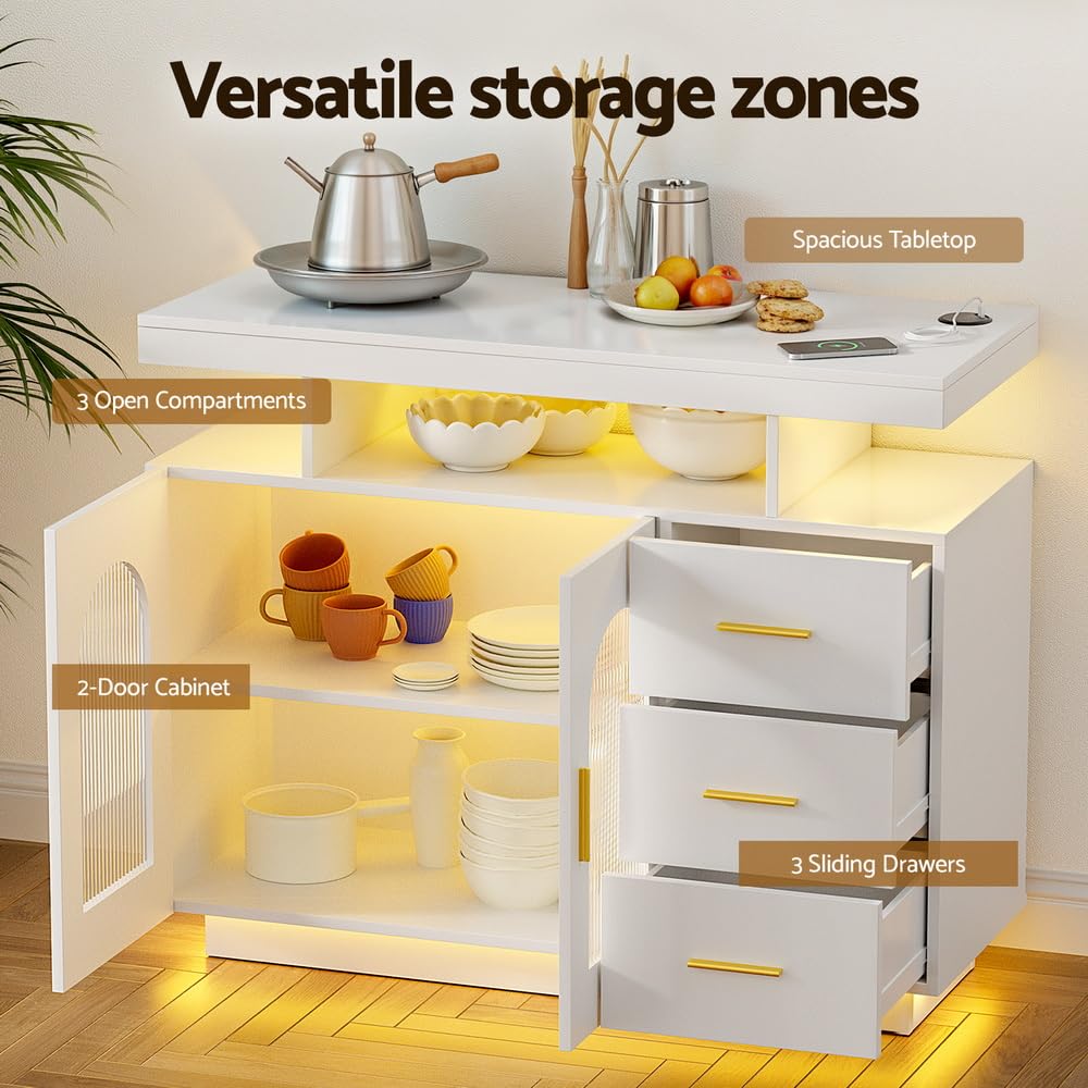 Artiss LED Buffet Sideboard with 3 Drawers