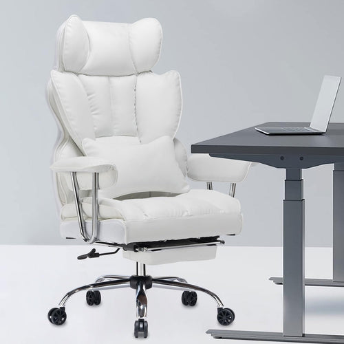 Efomao Big and Tall Office Chair with high back, wide seat, and footrest in white