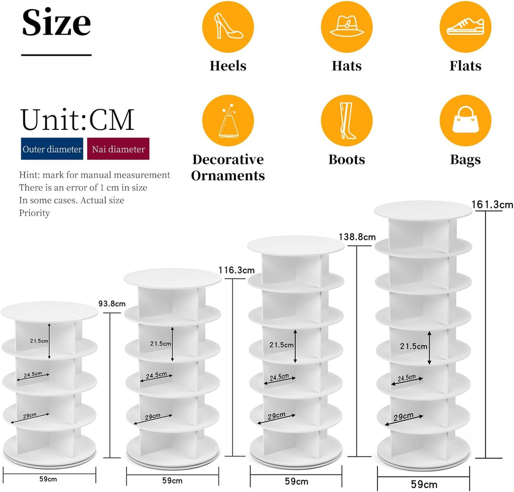 PTUWODS 7 Tier Rotating Shoe Cabinet - White PVC