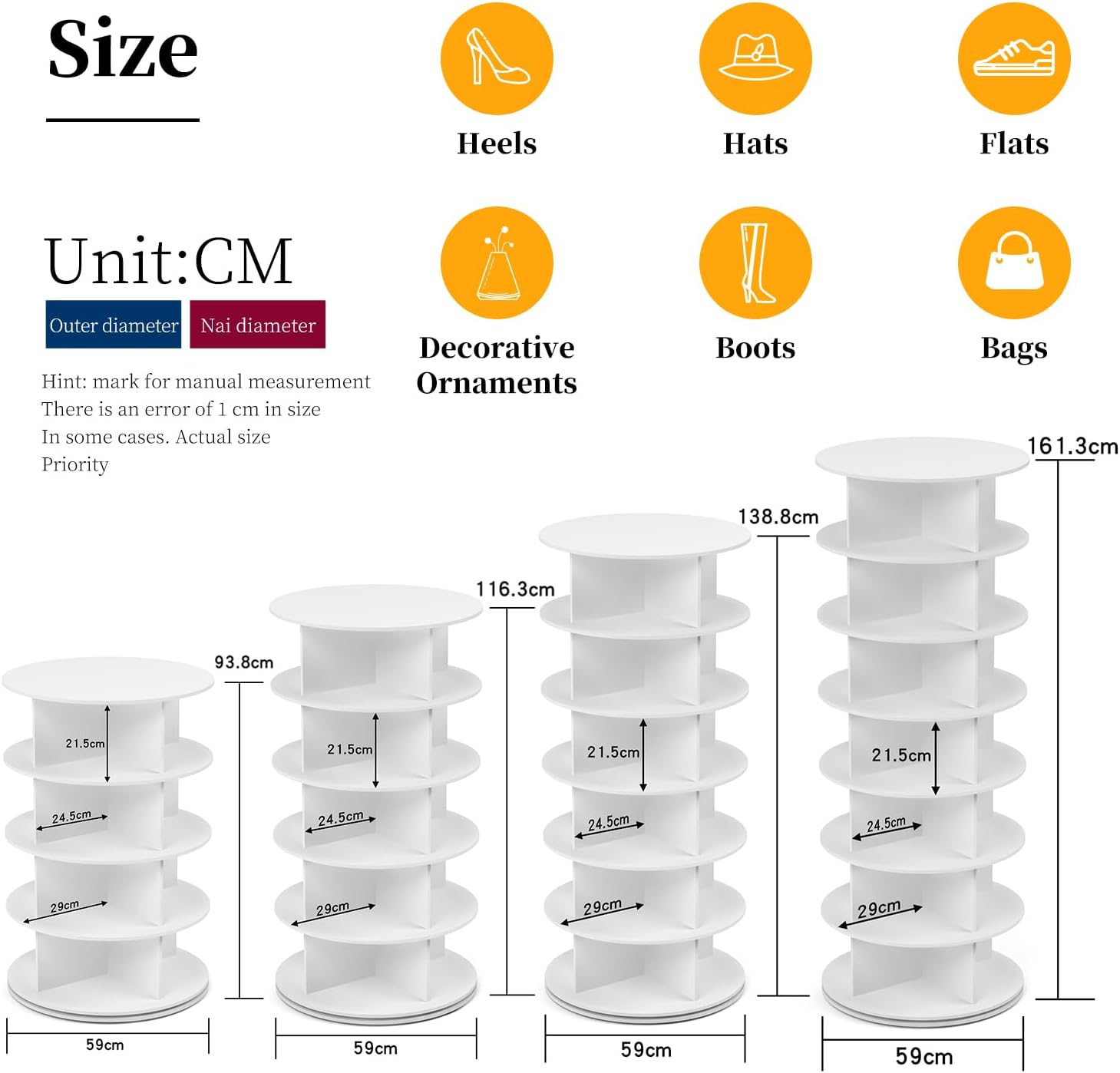 PTUWODS 7 Tier Rotating Shoe Cabinet - White PVC