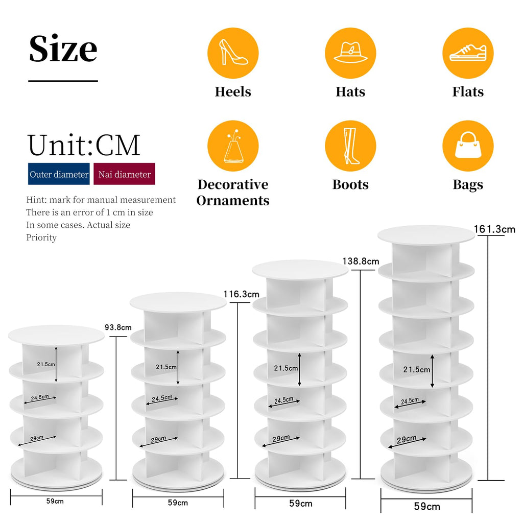 PTUWODS 7 Tier Rotating Shoe Cabinet in White
