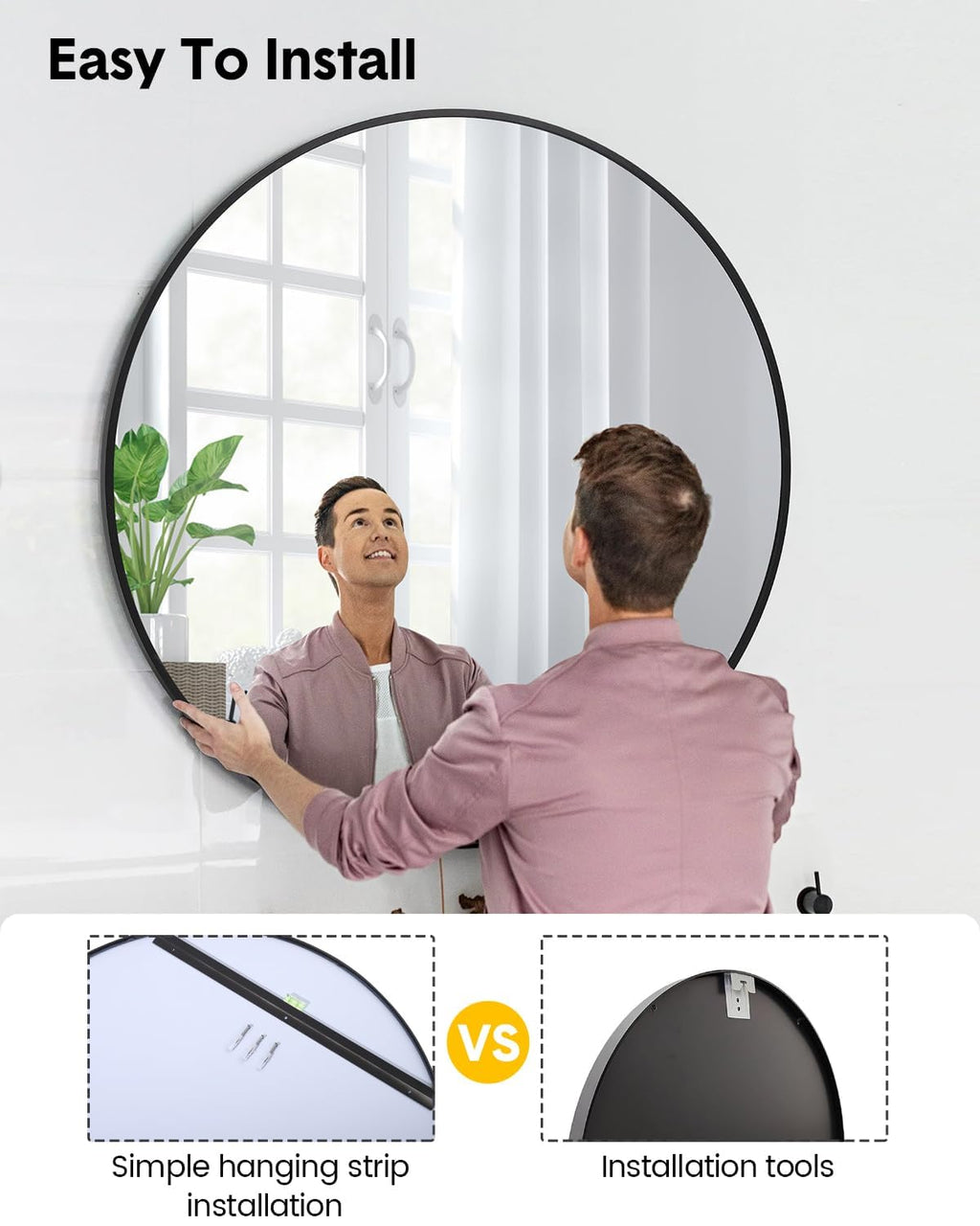 dainslef 24 Inch Round Metal Frame Mirror