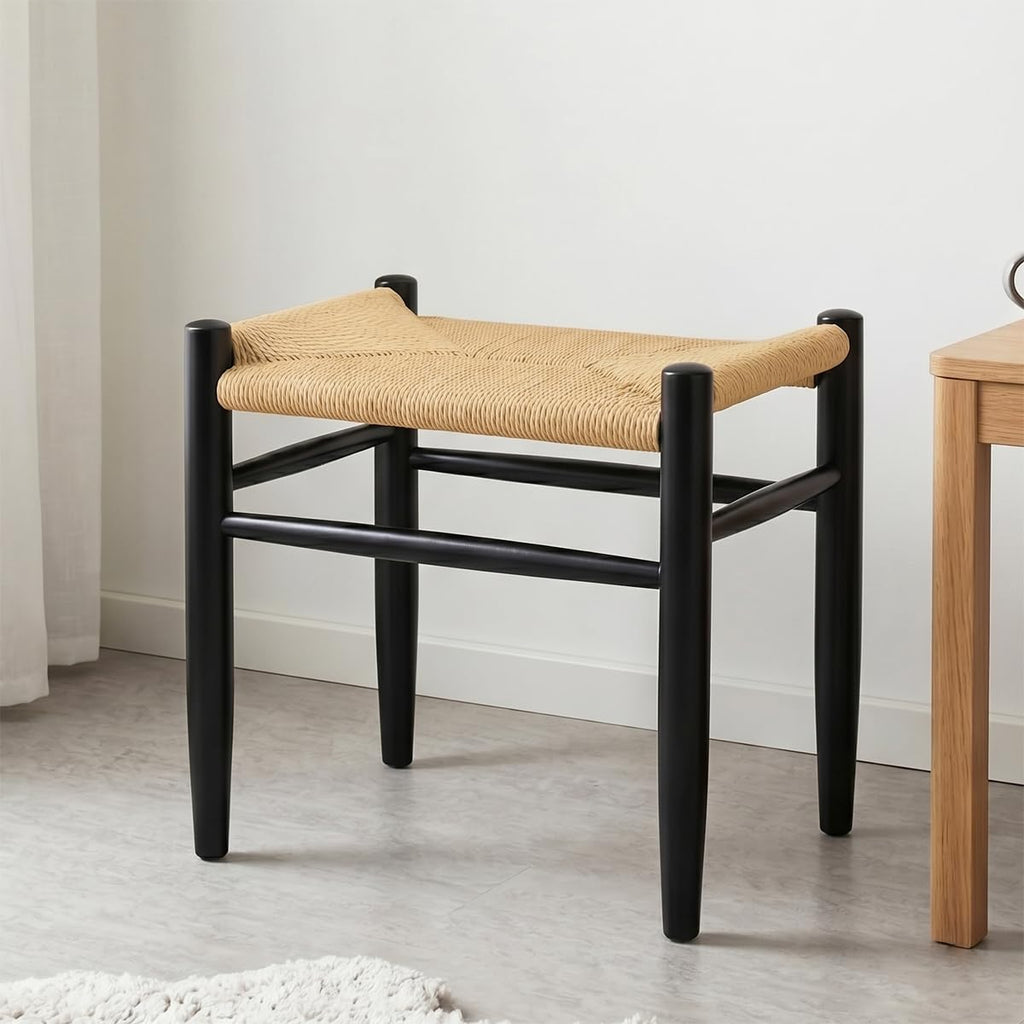 Scandinavian-style wooden dining chair with paper cord seat and oak frame