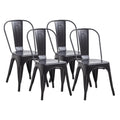 Set of 4 vintage style stackable metal dining chairs with ladder back design in black color