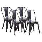 Set of 4 vintage style stackable metal dining chairs with ladder back design in black color