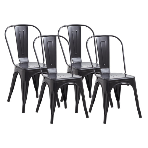 Set of 4 vintage style stackable metal dining chairs with ladder back design in black color