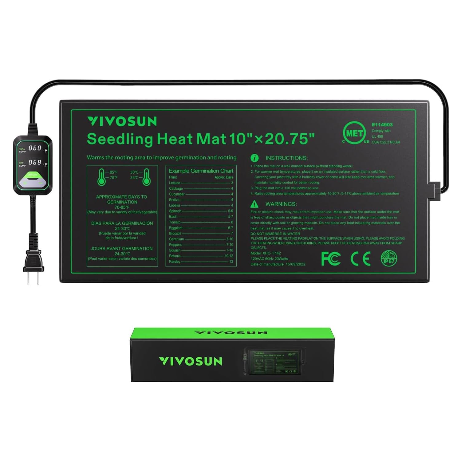 VIVOSUN Seedling Heat Mat with built-in temperature controller, providing even heat for plant growth