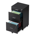 DEVAISE 3 Drawer Rolling File Cabinet with Lock, black color, featuring a sturdy wooden construction and smooth ball bearing 