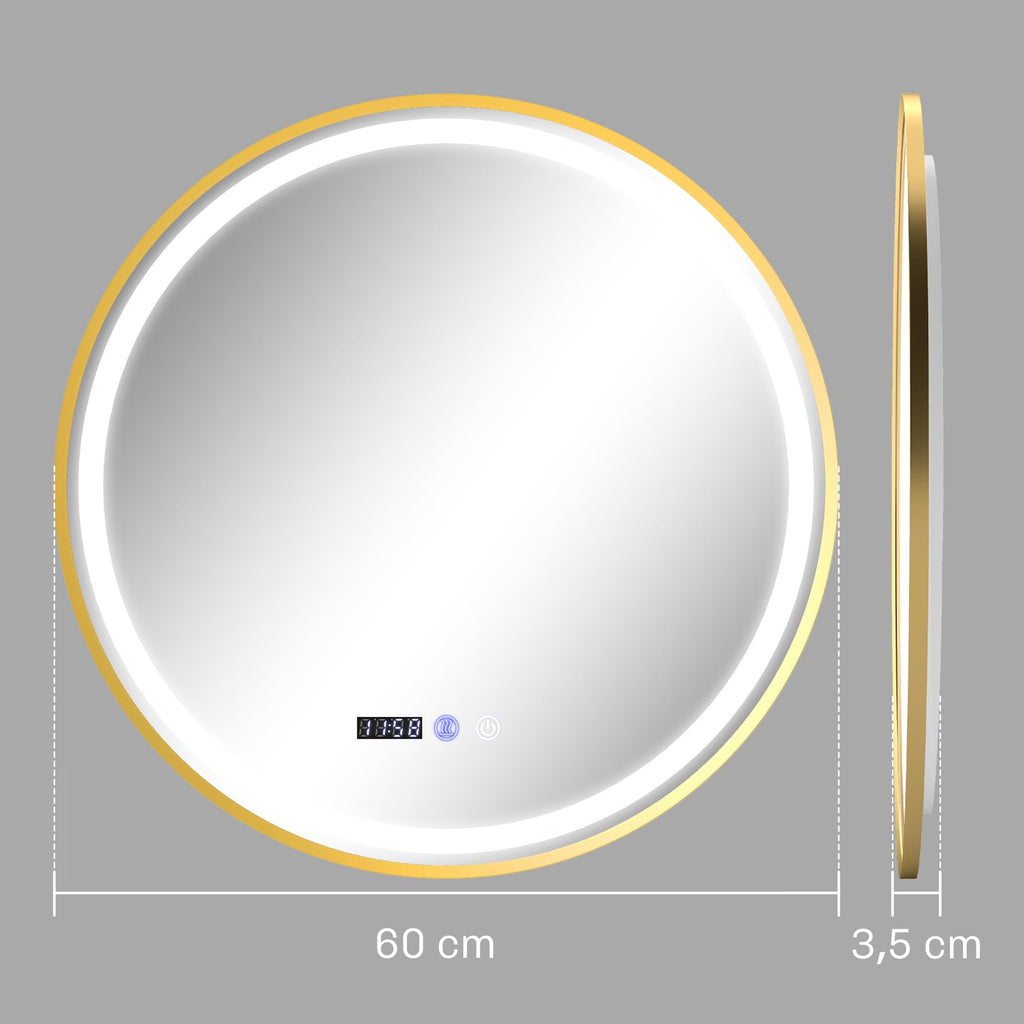HOMCOM 60 cm Round LED Bathroom Mirror with Touch Switch and Anti-Fog