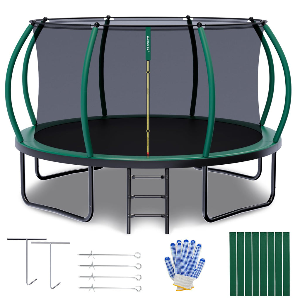 SAIBERTAN outdoor trampoline with safety net and ladder in pumpkin design