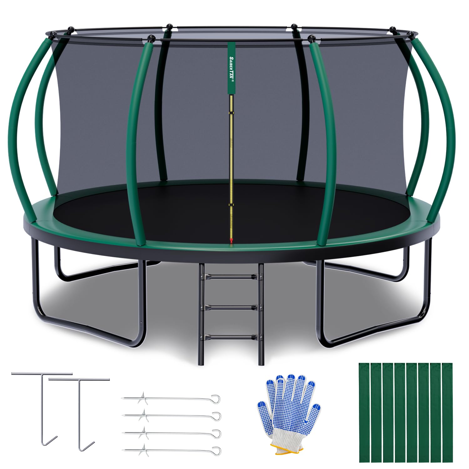 SAIBERTAN outdoor trampoline with safety net and ladder in pumpkin design