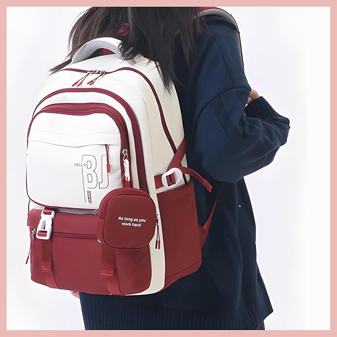 Waterproof Nylon Backpack for Women & Men | College, Office & Travel Bag | Lightweight Anti-Theft Laptop Bookbag with Multi Pockets, Stylish Casual Daypack for School, Work & Everyday Use Red