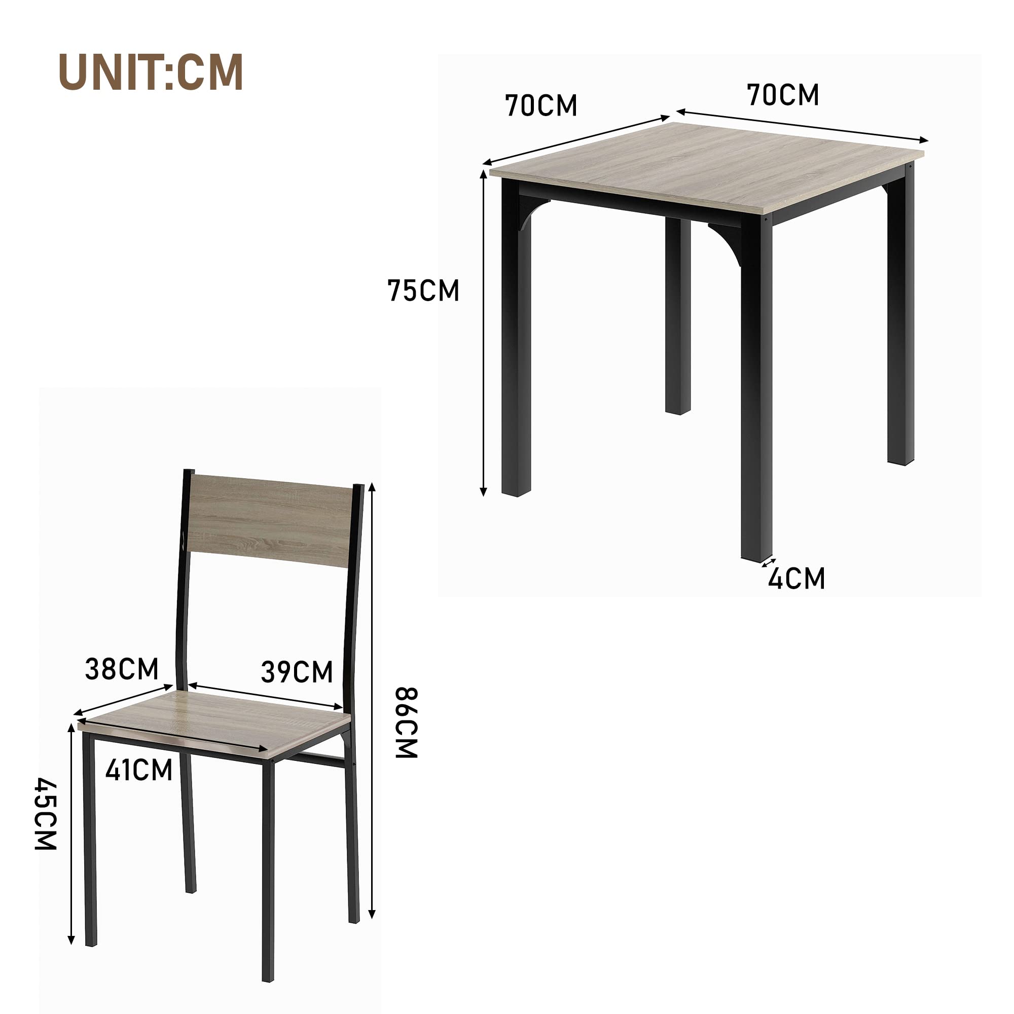 LERFAN Retro 3 Seater Dining Set with Square Table