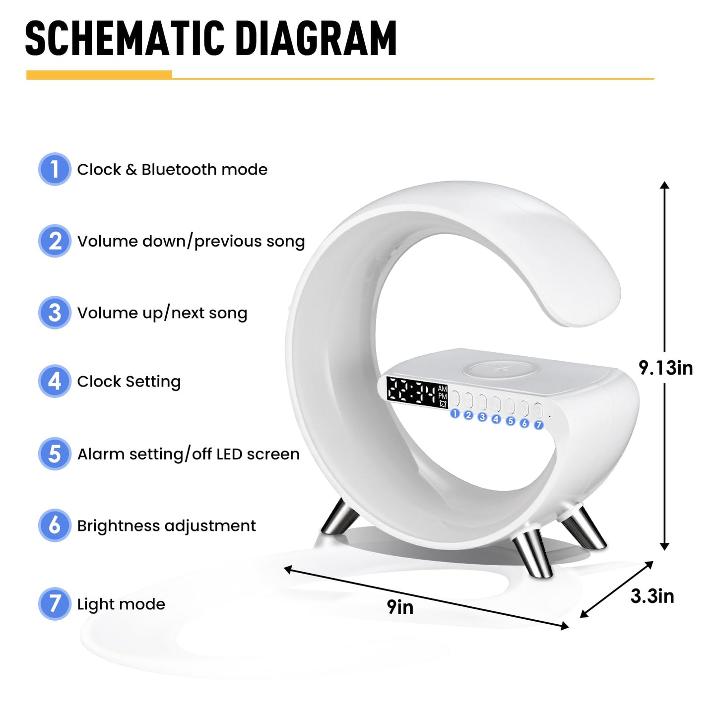 Smart LED Table Lamp, 4-in-1 Wireless Charger, Night Light, Alarm Clock, and Bluetooth Speaker with App Control for Bedroom, Office, and Home Decor (White)