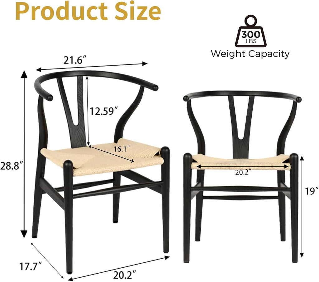 VODUR Wishbone Dining Chair Set of 2 Natural Solid Wood