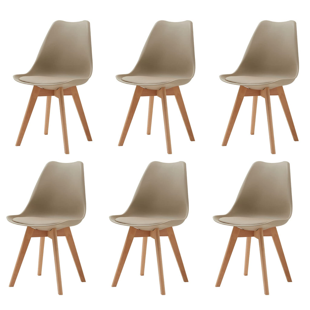 Set of 6 Scandinavian dining chairs with upholstered seats and wooden metal legs