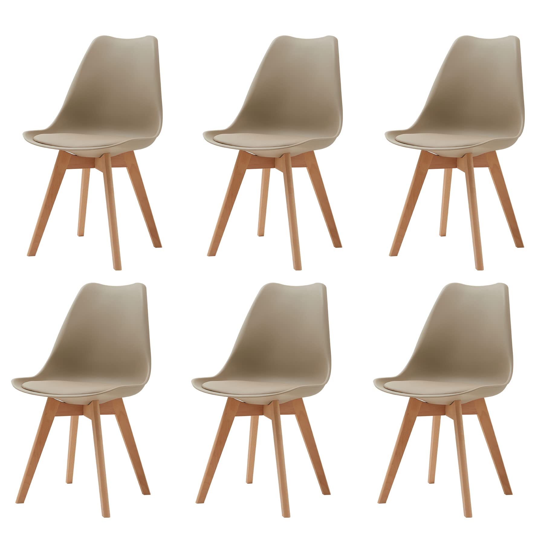 Set of 6 Scandinavian dining chairs with upholstered seats and wooden metal legs