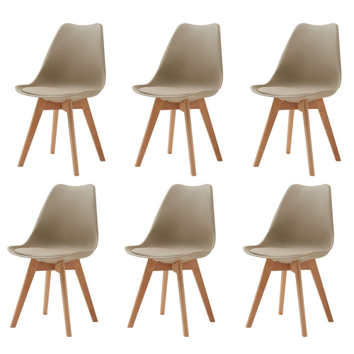 Set of 6 Scandinavian dining chairs with upholstered seats and wooden metal legs