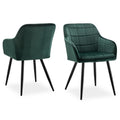Set of 2 CLIPOP dining chairs with green velvet upholstery and armrests on metal legs