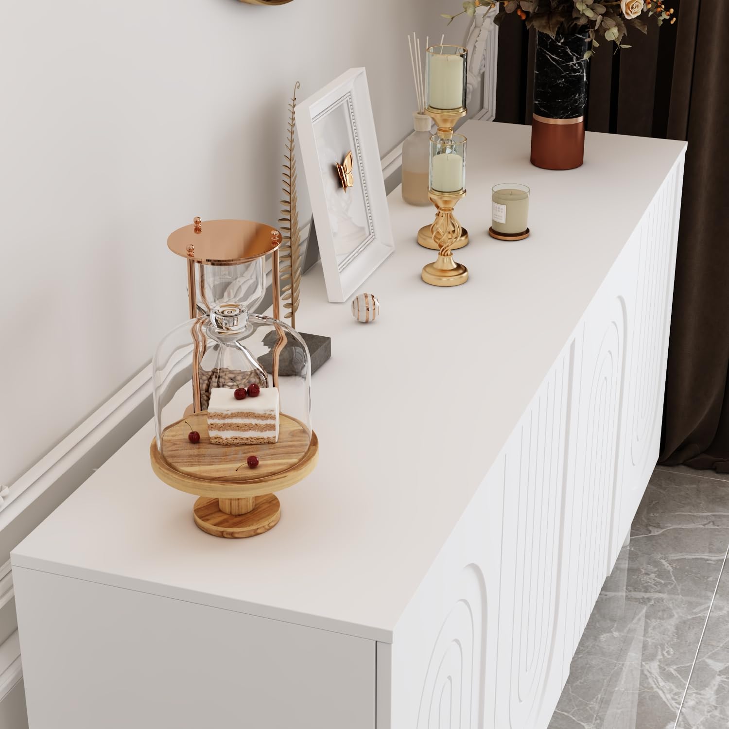 Caldion White Modern Sideboard with Pop-up Design