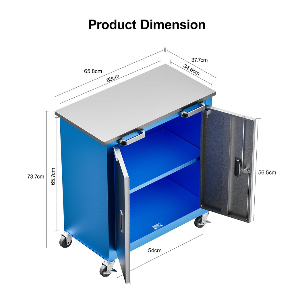 LARBANKE Lockable Steel Tool Cabinet with Wheels and Adjustable Shelves
