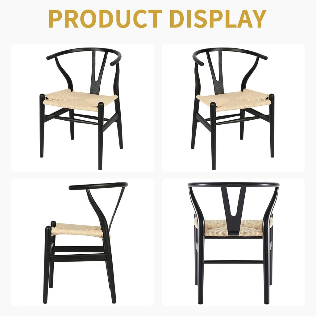 VODUR Wishbone Dining Chair Set of 2 Natural Solid Wood