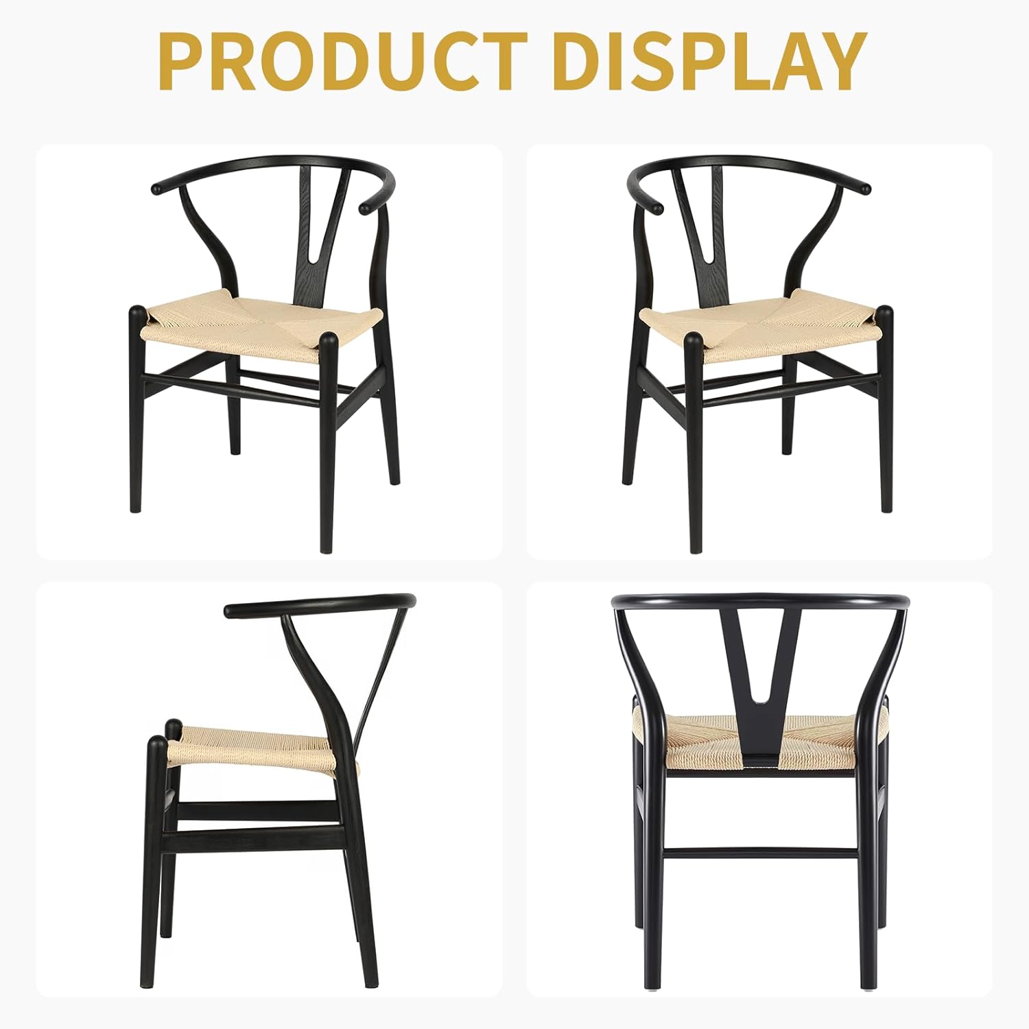 VODUR Wishbone Dining Chair Set of 2 Natural Solid Wood