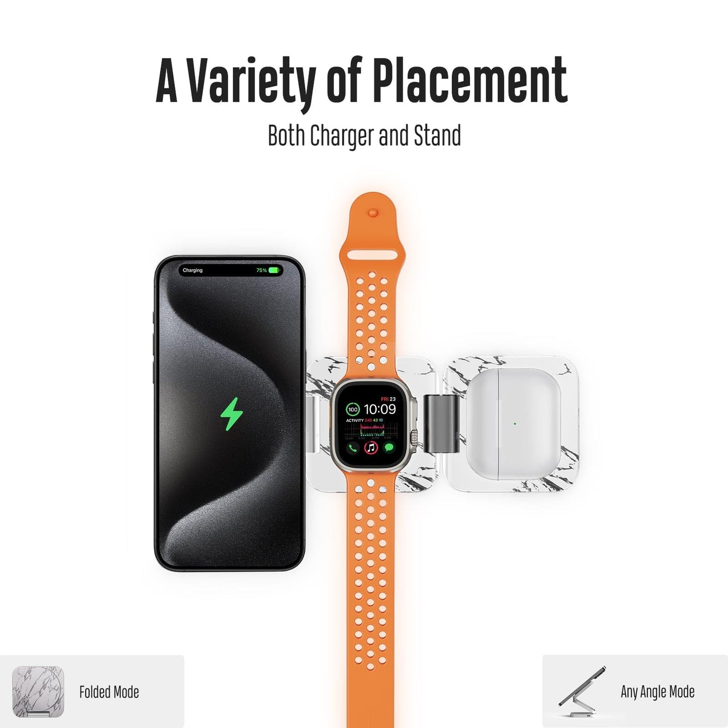 3-in-1 Wireless Charger – Fast Magnetic Charging for iPhone, Apple Watch, & AirPods | Foldable & Portable Dock